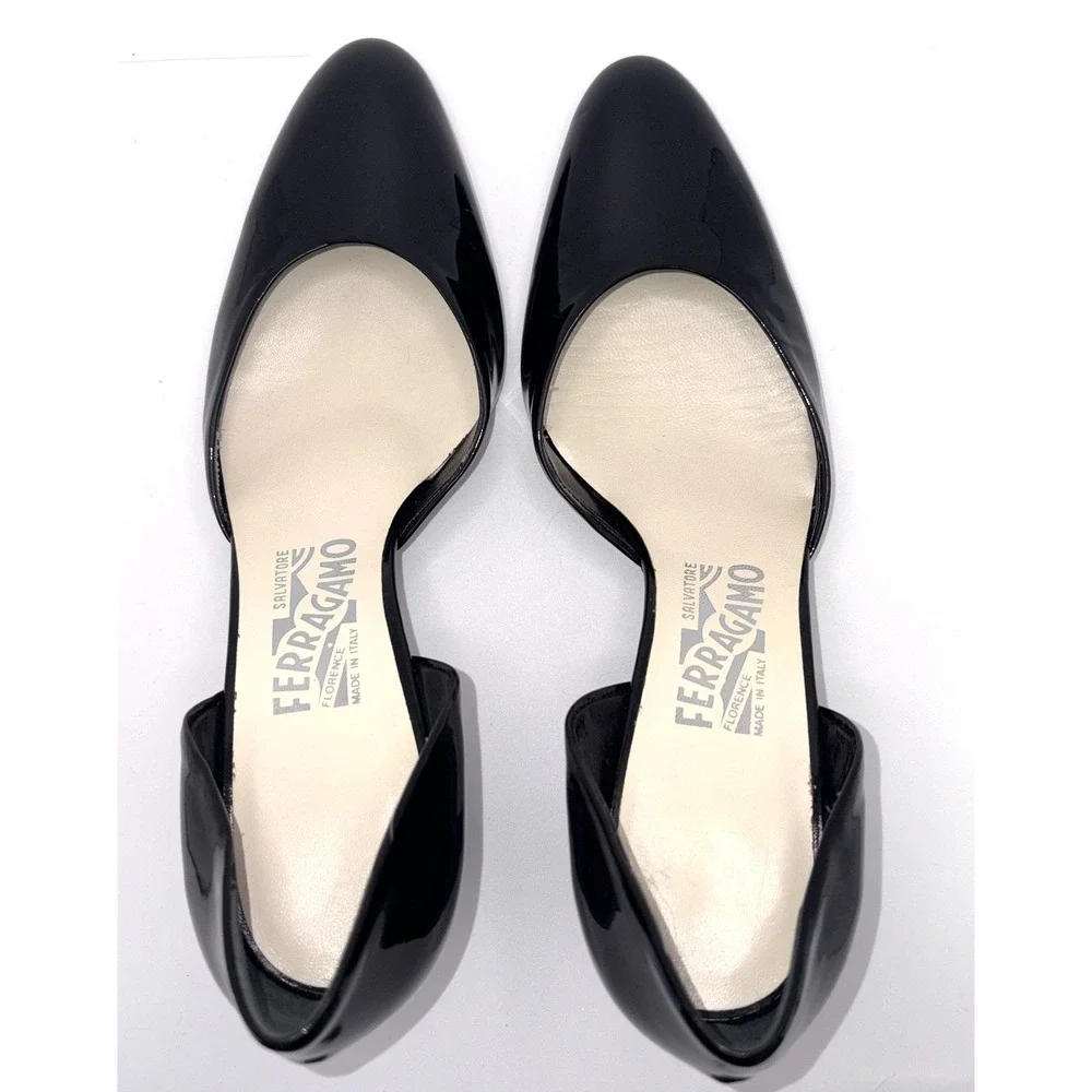 Salvatore Ferragamo Black Patent Leather D'Orsay Pumps 8.5 2A Made in Italy
